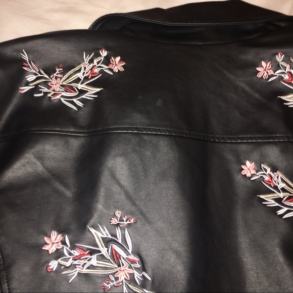 Floral Embroidered Faux Leather Jacket - Picture 6 of 8